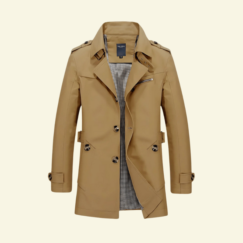 Beige enkeltradet trenchcoat til herre i 100% bomuld — Bjerrelund