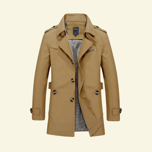 Beige enkeltradet trenchcoat til herre i 100% bomuld — Bjerrelund