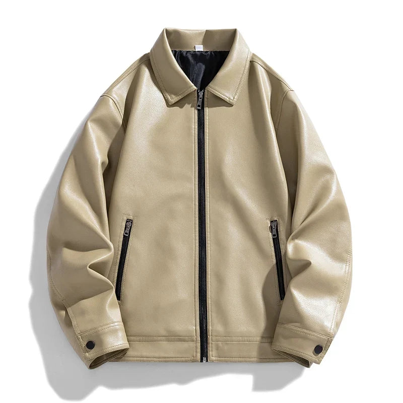 Beige Bronco kort herrejakke i læderlook set forfra — Bjerrelund
