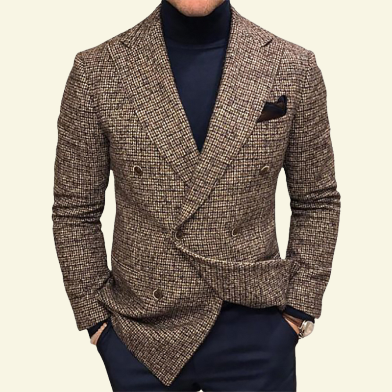 Detalje af revers og brune knapper på Laurent blazer — Bjerrelund