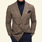Detalje af revers og brune knapper på Laurent blazer — Bjerrelund