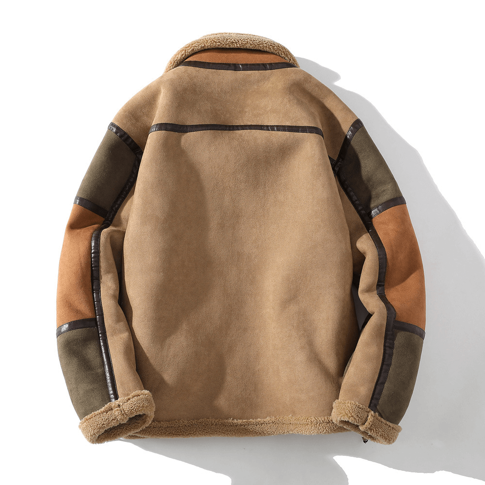 Pilotjakke med teddyfór i patchwork set bagfra — Mason fra Bjerrelund