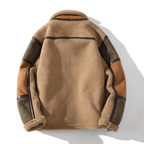 Pilotjakke med teddyfór i patchwork set bagfra — Mason fra Bjerrelund